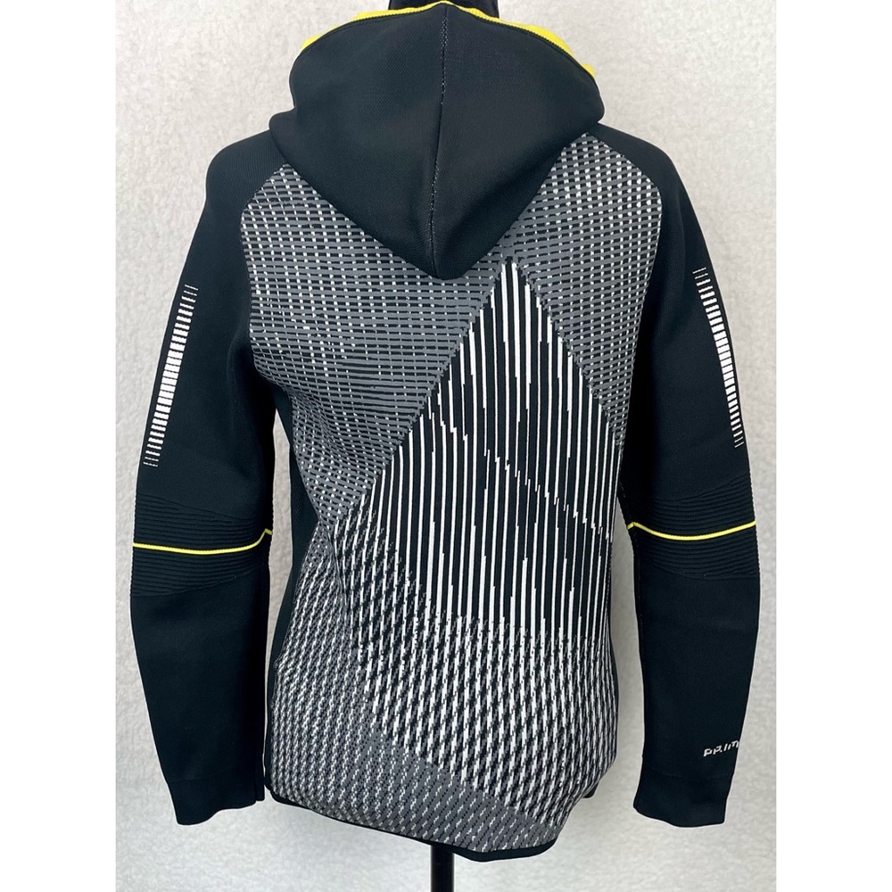 ADIDAS • Black/White/Grey/Yellow Abstract Print Full-Zip Hooded Knit Jacket, S - Picture 10 of 16